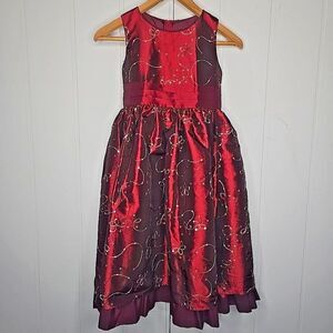 My Best Kid Burgundy Silver Embroidered Formal Taffeta Holiday Dress Girls Jr 11
